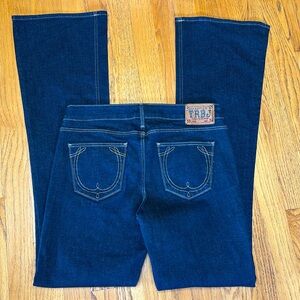 -True Religion "Bobby" Low Rise Flare Dark Washed Blue Jeans Women Size W27 L34